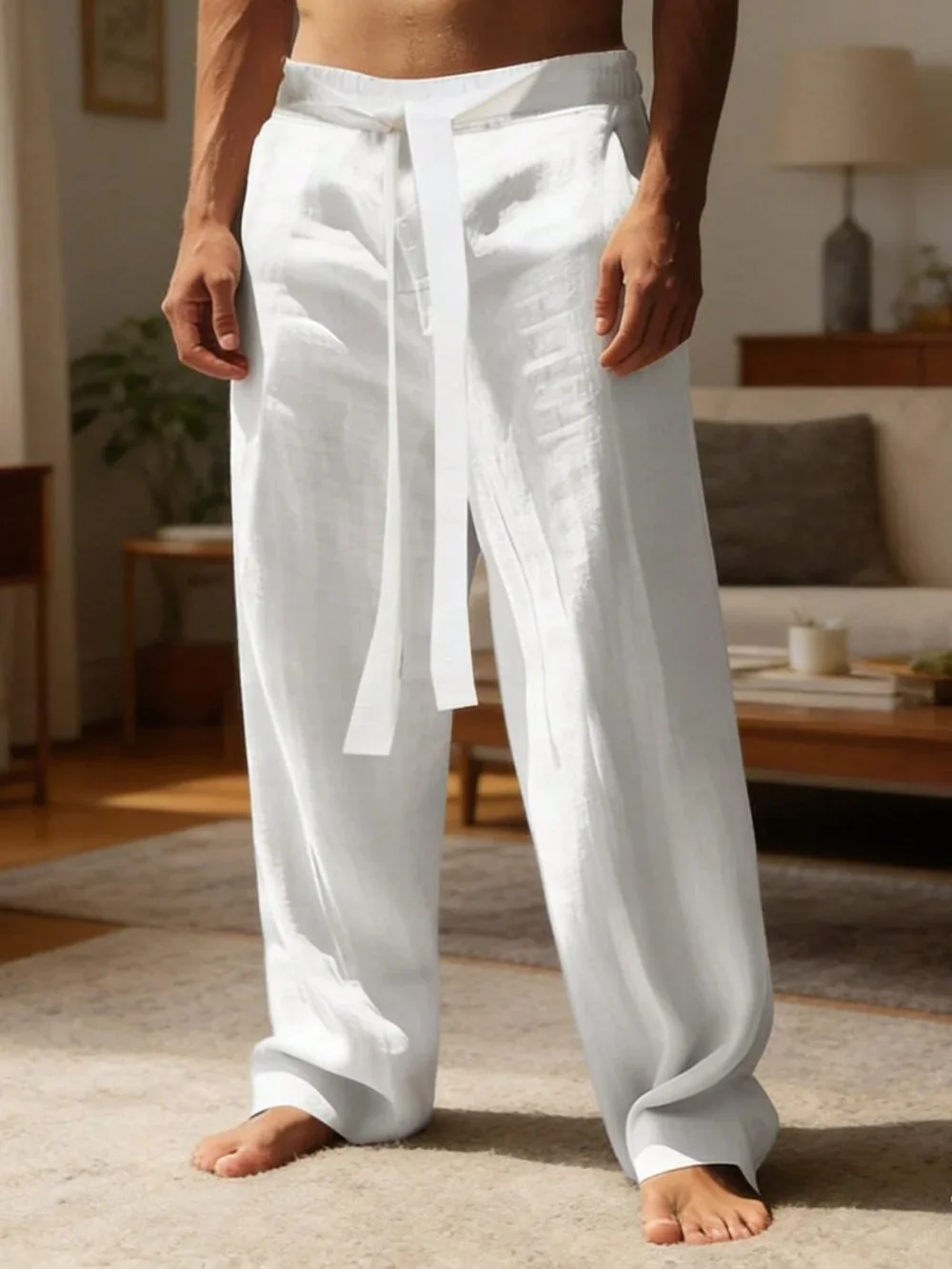 White Glamorous Men's Hip-Hop Loose Casual Sports Long Pants